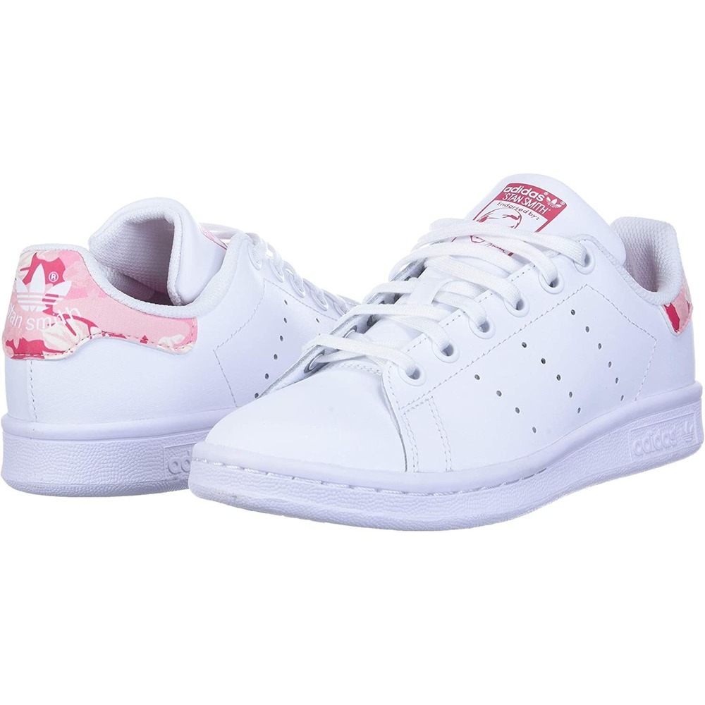 adidas Originals unisex-child Stan Smith Sneaker , White/White/Power Pink , 5 Bi
